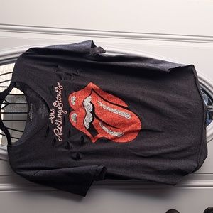 The Rolling Stones distressed cut & raw hem T- Shirt- Sz L